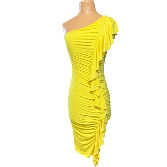 Cache, Rushed Ruffles One Shoulder Cocktail Dress, - Picture 2 of 8